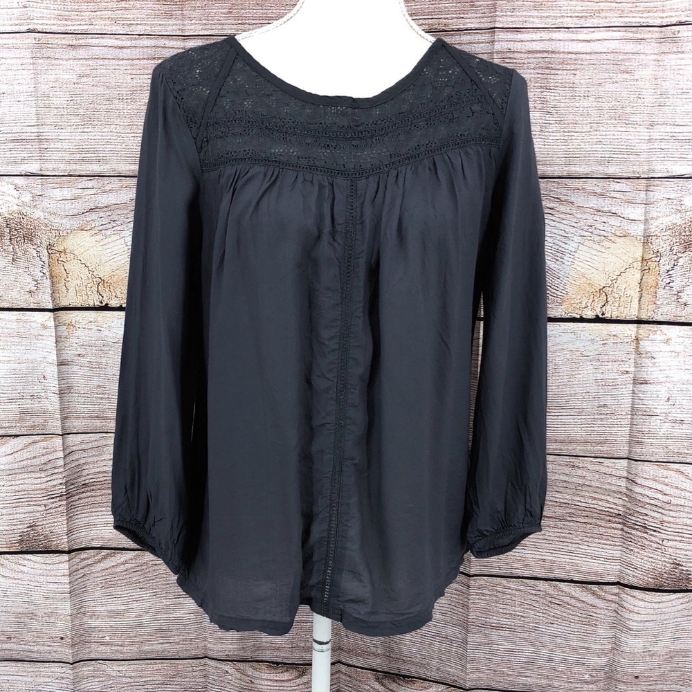 prAna Robyn Lace Peasant Top in Gray, Size Small, Cottagecore Modal